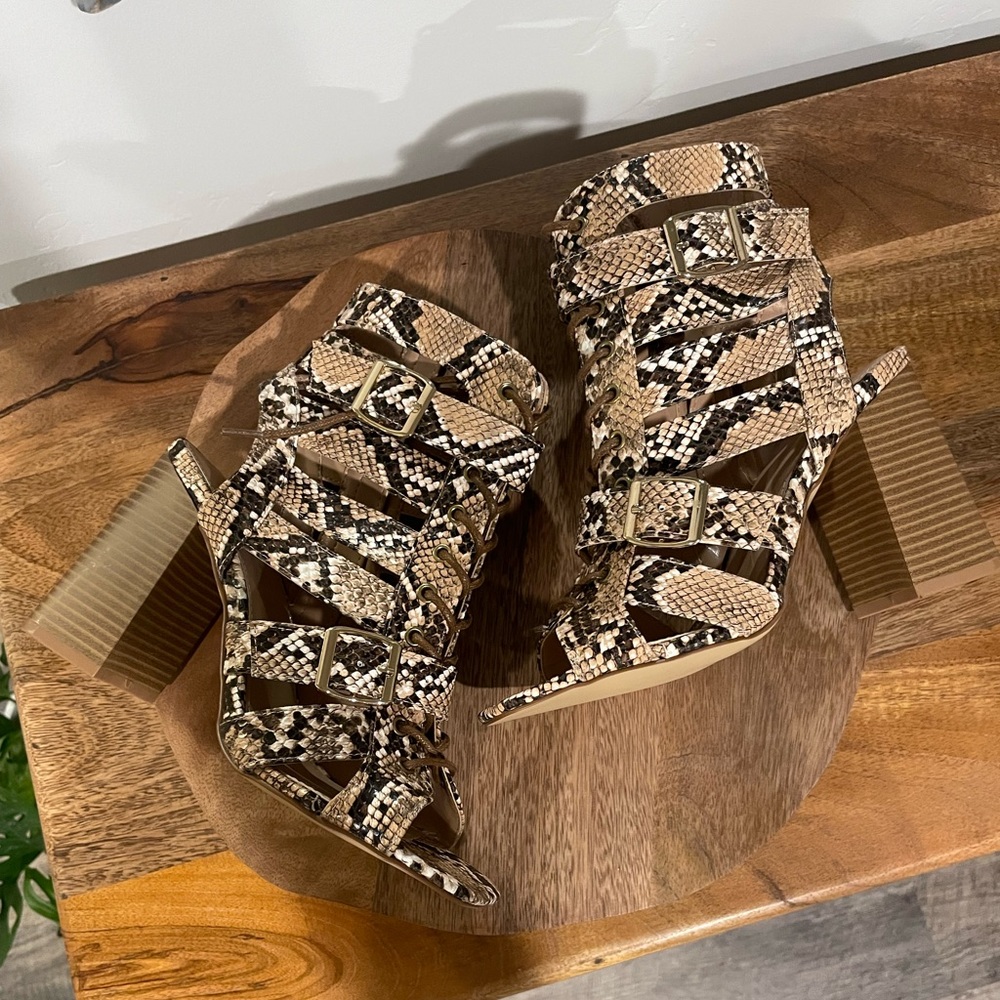 Brand New - ShoeDazzle Snakeskin Tie-up Sandals